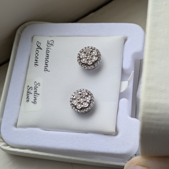 Diamond Cluster Earrings .38tcw sterling silver - Picture 2 of 6
